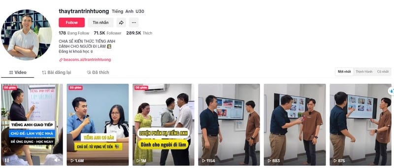 Kênh học tiếng Anh cùng thầy Trần Trinh Tường