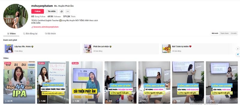 Kênh học tiếng Anh cùng Miss Huyền Phát Âm