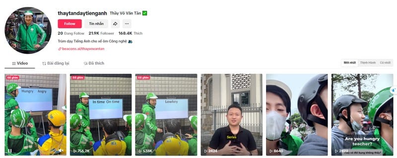 Kênh của thầy Võ Văn Tần giúp bạn học tiếng Anh vui nhộn và thú vị