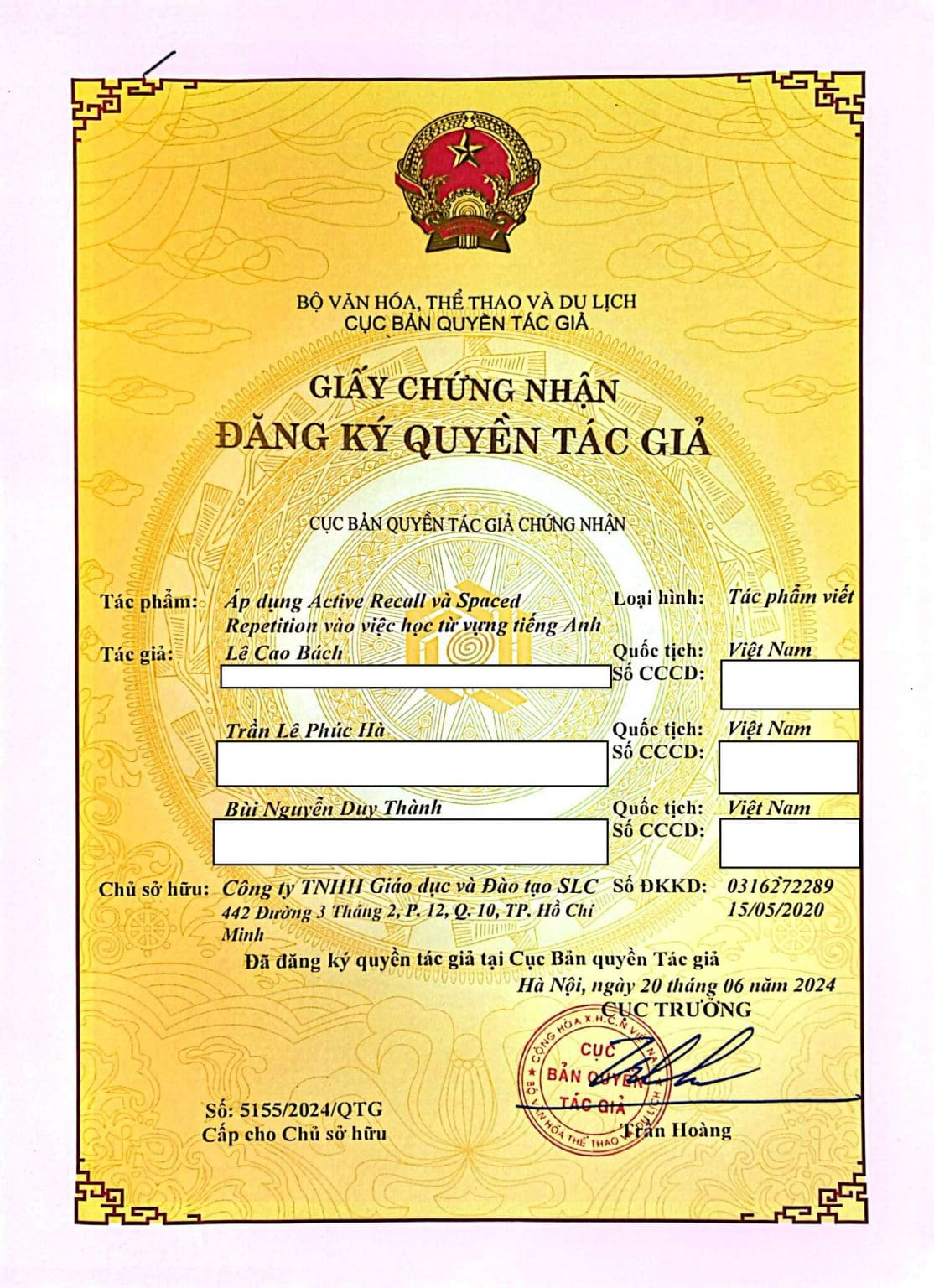 Simple English cũng là đơn vị được chứng nhận Quyền tác giả độc quyền cho cách áp dụng hai phương pháp Spaced Repetition và Active Recall
