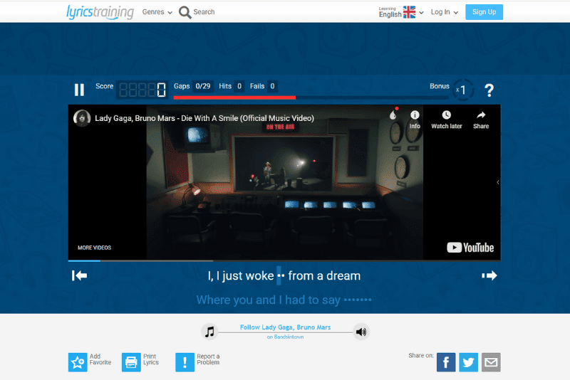 Ứng dụng lyricstraining học tiếng Anh qua bài hát siêu vui